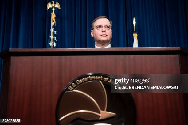 Acting Drug Enforcement Administration Administrator Chuck Rosenberg speaks about fentanyl at the headquarters of the Drug Enforcement Agency June 6,...