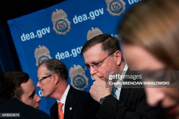 Acting Drug Enforcement Administration Administrator Chuck Rosenberg leaves after speaking about fentanyl at the headquarters of the Drug Enforcement...