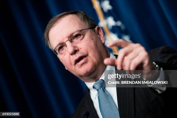 Acting Drug Enforcement Administration Administrator Chuck Rosenberg speaks about fentanyl at the headquarters of the Drug Enforcement Agency June 6,...