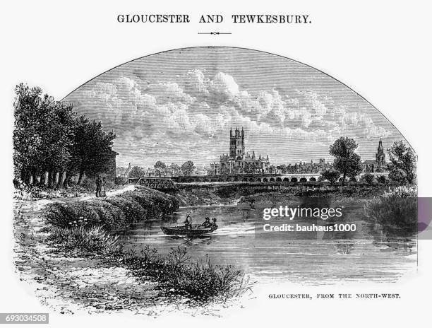 illustrations, cliparts, dessins animés et icônes de gloucester depuis la nord-ouest, gloucestershire, angleterre victorienne gravure, 1840 - gloucester etats unis