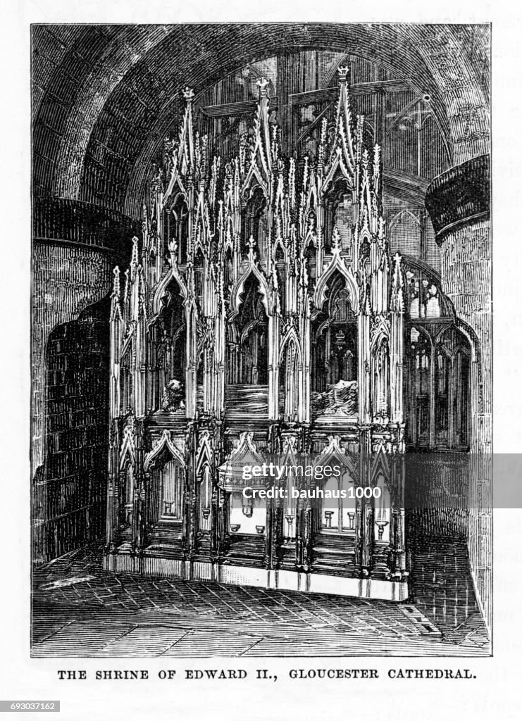 Shrine of Edward II, Gloucester Cathedral, Gloucestershire, England Victorian Engraving, 1840