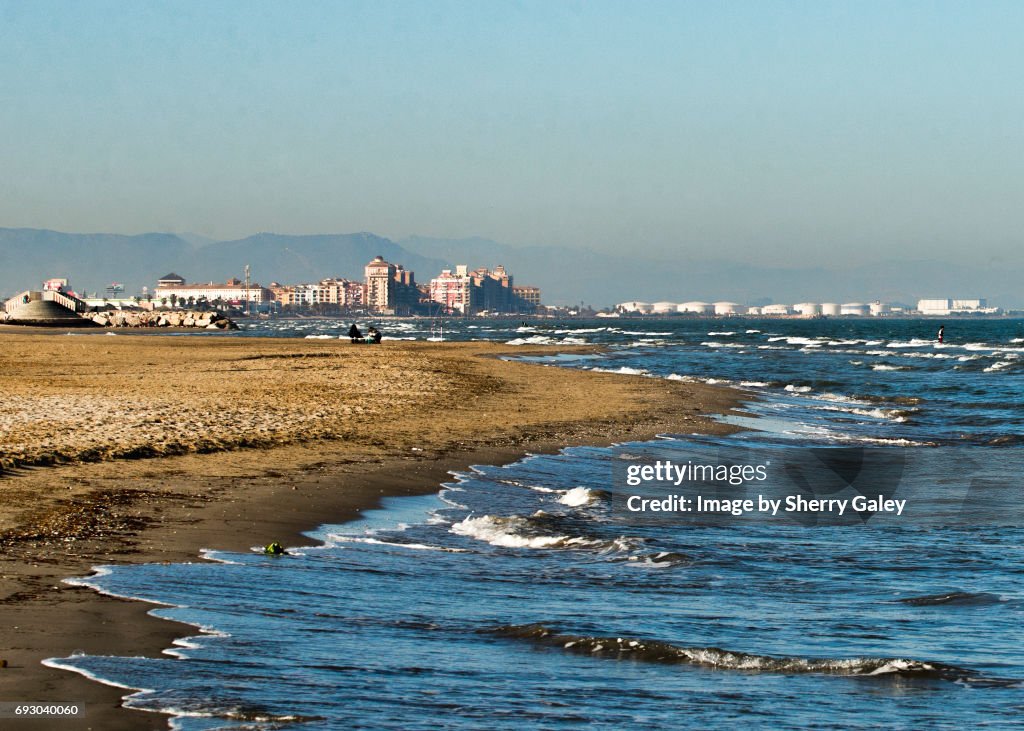 Malvarrosa Beach on the Mediterranean Sea near Valencia, Spain