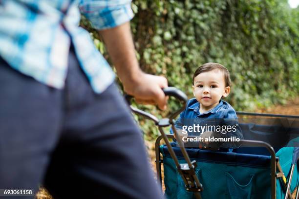 little boy on toy wagon looking at camera - toy wagon stock pictures, royalty-free photos & images