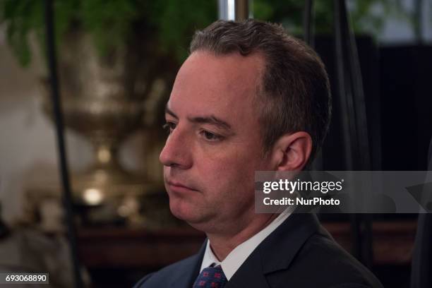 Reince Priebus, White House Chief of Staff, attended President Donald Trump's event announcing the Air Traffic Control Reform Initiative in the East...