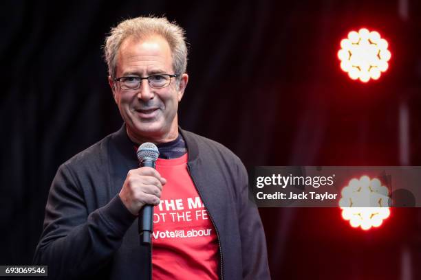 Comedian Ben Elton addresses the crowd during a Labour Party rally in Park Hill park on June 6, 2017 in Croydon, England. Labour Leader Jeremy Corbyn...