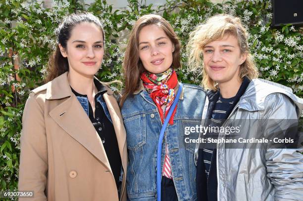 Actresses Noemie Merlant, Marie-Ange Casta and Celine Sallette attend the 2017 French Tennis Open - Day Ten at Roland Garros on June 6, 2017 in...