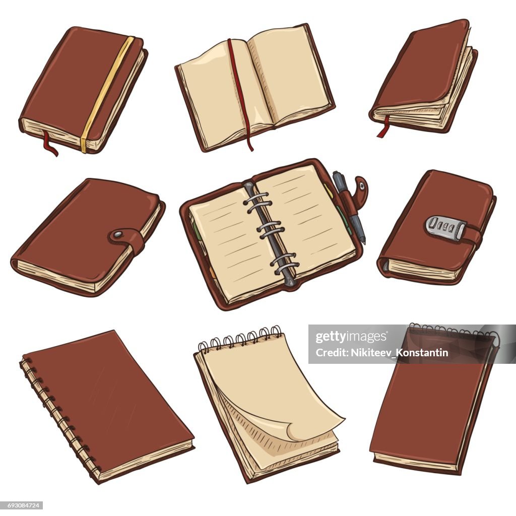 Vector Set Of Cartoon Notebooks Notepads And Diaries High-Res Vector ...