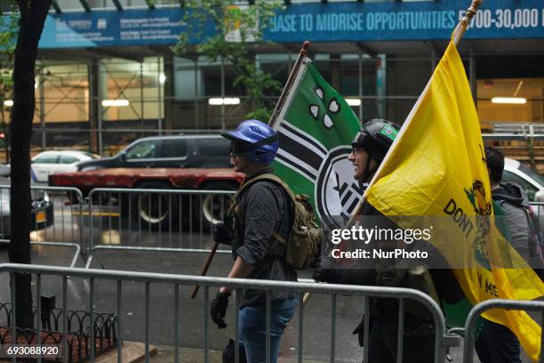 People protest at against CUNYs commencement speaker pick, Muslim Linda Sarsour in New York, US, on 5 June 2017.After months of campaigning to...