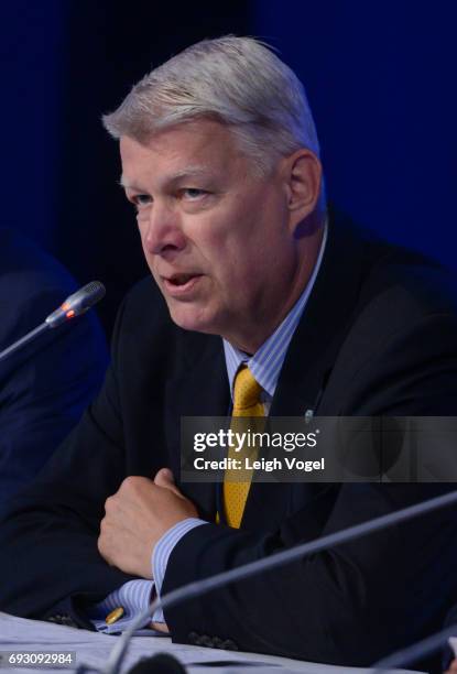 Valdis Zatlers, former President, Republic of Latvia, participates in a discussion during the Concordia Europe Summit on June 6, 2017 in Athens,...