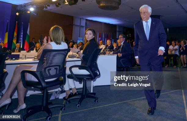 President of the Hellenic Republic Prokopios Pavlopoulos delivers opening remarks at Concordia Europe Summit on June 6, 2017 in Athens, Greece.