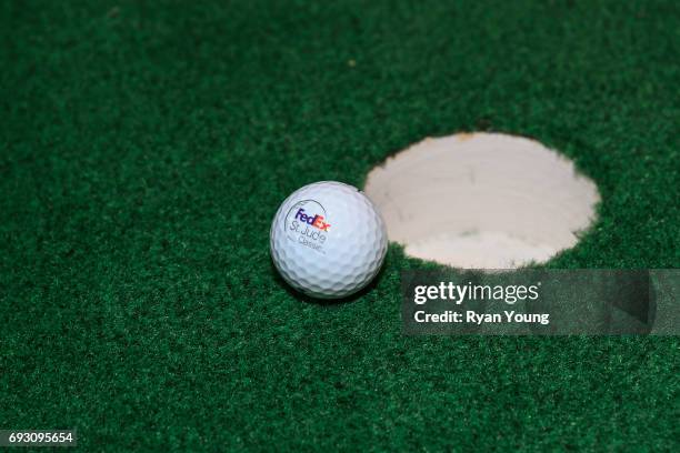 FedEx golf ball is seen while PGA TOUR pros visit with patients during the 'Golf Around' at the St. Jude Children's Research Hospital prior to the...
