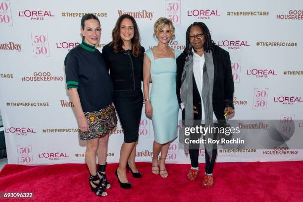 Pannel members Cynthia Rowley, Soledad O'Brien, Kyra Sedgwick and Whoopi Goldberg attend 50 Over 50 Luncheon at Hearst Tower on June 6, 2017 in New...