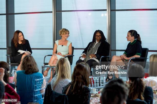 Moderator Soledad O'Brien with pannel members Kyra Sedgwick, Whoopi Goldberg and Cynthia Rowley speak at 50 Over 50 Luncheon at Hearst Tower on June...