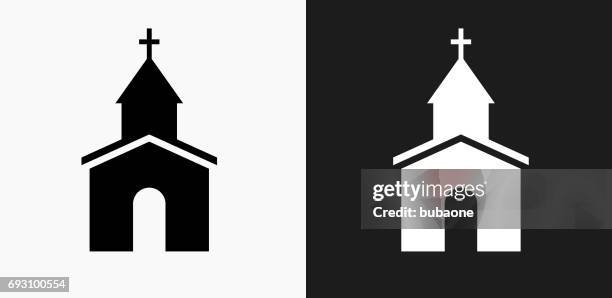 ilustraciones, imágenes clip art, dibujos animados e iconos de stock de iglesia icono en blanco y negro vector fondos - iglesia