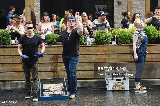 Celebrity contestants Keifer Thompson, Jerrod Niemann and Shawna Thompson attend the 5th Annual Craig Campbell Cornhole Challenge at City Winery on...