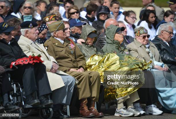 Some of the few Normandy 1944 Veterans still alive during an US National Anthem, at the International Commemorative Ceremony of the Allied Landing in...