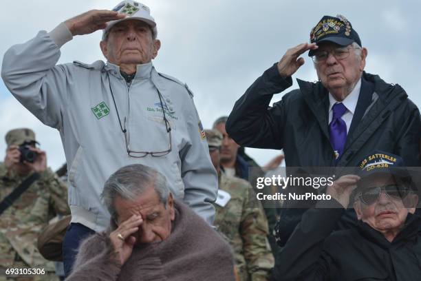 Some of the few Normandy 1944 Veterans still alive during an US National Anthem, at the International Commemorative Ceremony of the Allied Landing in...