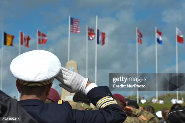 The flag raising ceremony of Allied Countries, during the International Commemorative Ceremony of the Allied Landing in Normandy in the presence of...