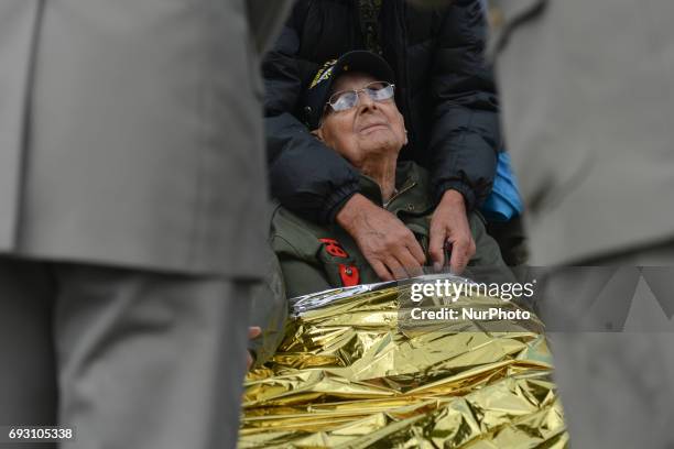 One of the few Normandy 1944 Veterans still alive arrives for the International Commemorative Ceremony of the Allied Landing in Normandy in the...