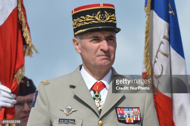 French Lieutenant General Christophe de Saint-Chamas, inspects troupes during the International Commemorative Ceremony of the Allied Landing in...