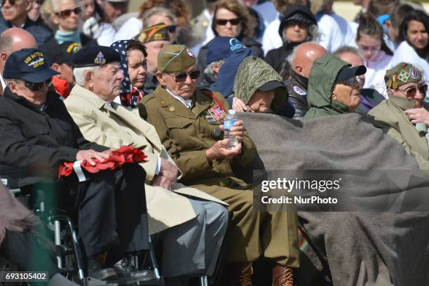 Some of the few Normandy 1944 Veterans still alive during an US National Anthem, at the International Commemorative Ceremony of the Allied Landing in...