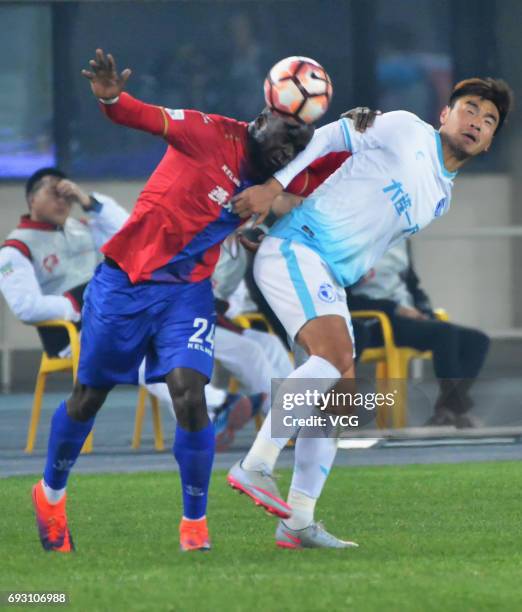 Cheick Tiote of Beijing Enterprises vies for the ball during 2017 China League One round 2nd match between Beijing Enterprises Group F.C. And Dalian...