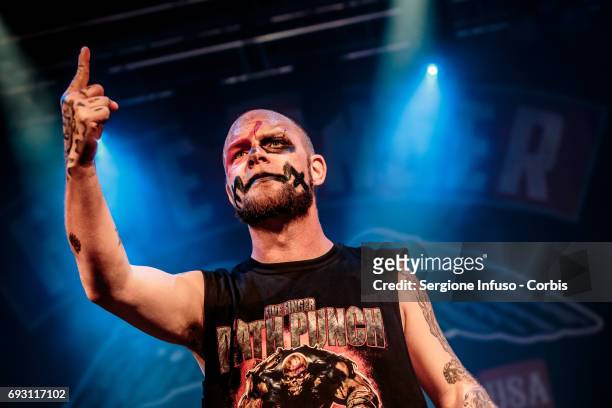 Ivan Moody of American heavy metal band Five Finger Death Punch performs on stage at Alcatraz on June 6, 2017 in Milan, Italy.
