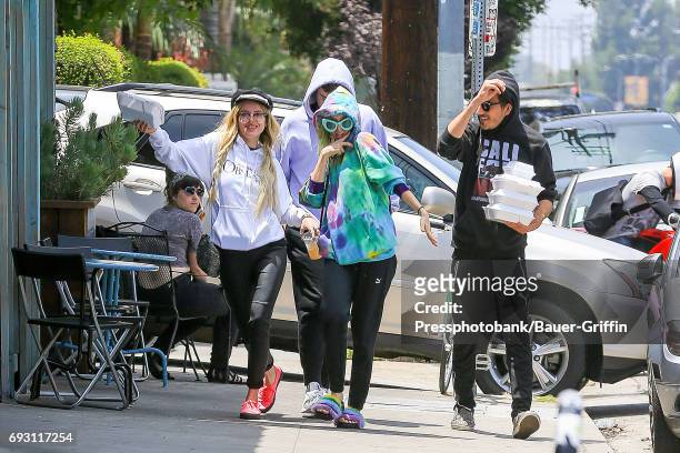 Bella Thorne, her sister Dani Thorne and Dylan Jetson are seen on June 06, 2017 in Los Angeles, California.