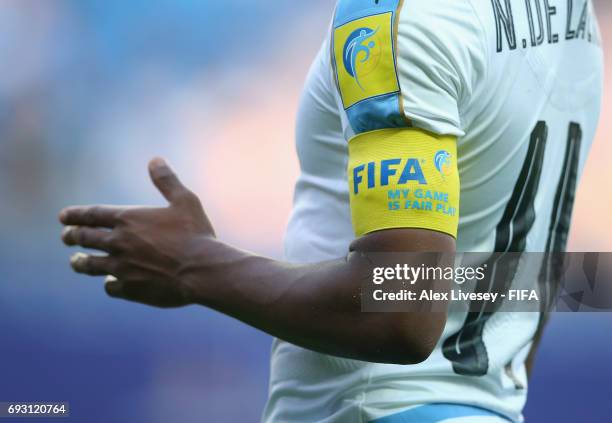 The FIFA captain's armband is seen on Nicolas de la Cruz of Uruguay during the FIFA U-20 World Cup Korea Republic 2017 Quarter Final match between...