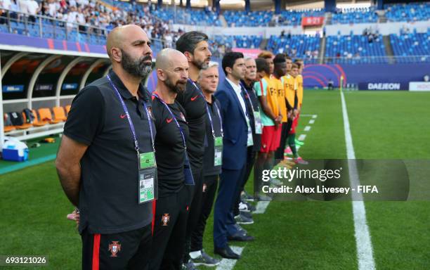 The players of Uruguay wait to walk out for the second half the FIFA U-20 World Cup Korea Republic 2017 Quarter Final match between Portugal and...