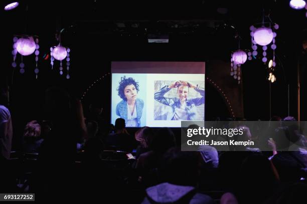 Portraits of the cast appear onscreen during the "Search Party" FYC event at The McKittrick Hotel on June 6, 2017 in New York City. 27010_002