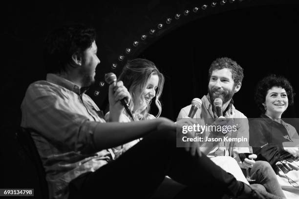 Tom Philip, Sarah-Violet Bliss, Charles Rogers, and Alia Shawkat speak onstage during the "Search Party" FYC event at The McKittrick Hotel on June 6,...