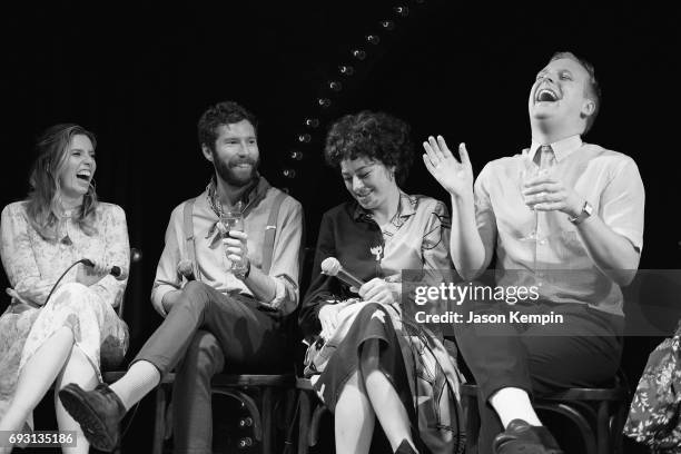 Sarah-Violet Bliss, Charles Rogers, Alia Shawkat, and John Early speak onstage during the "Search Party" FYC event at The McKittrick Hotel on June 6,...