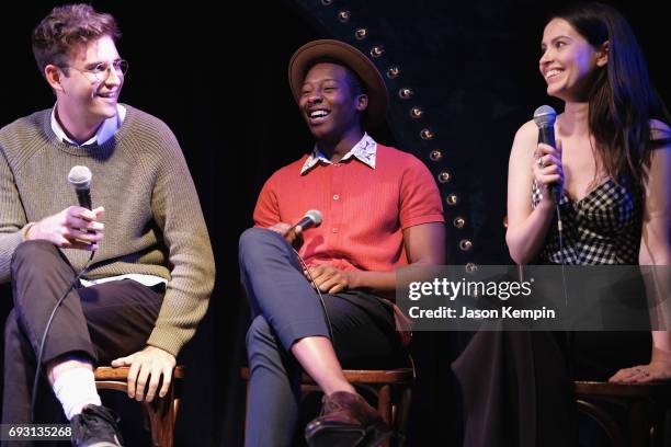 John Reynolds, Brandon Michael Hall, and Lilly Burns speak onstage during the "Search Party" FYC event at The McKittrick Hotel on June 6, 2017 in New...