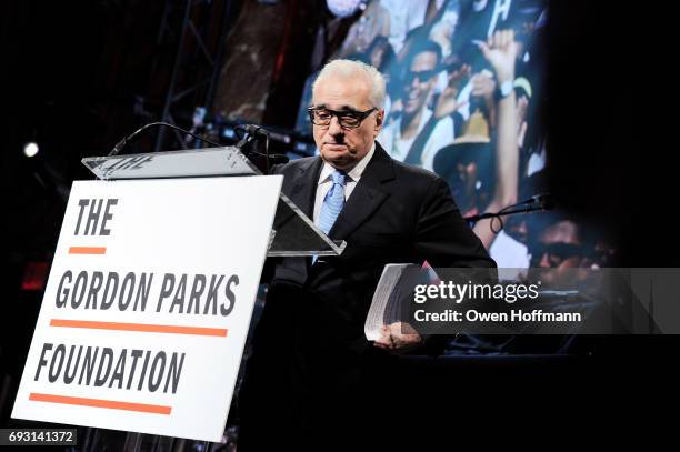 Filmmaker Martin Scorsese speaks onstage during the Gordon Parks Foundation Awards Dinner & Auction at Cipriani 42nd Street on June 6, 2017 in New...