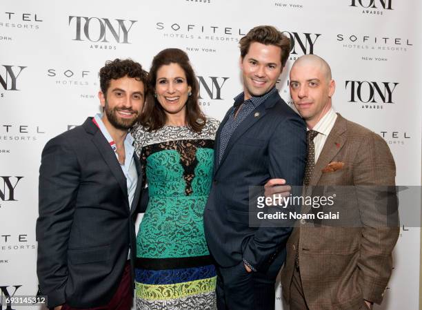 Brandon Uranowitz, Stephanie J. Block, Andrew Rannells and Christian Borle attend the 2017 Tony Honors cocktail party at Sofitel Hotel on June 5,...