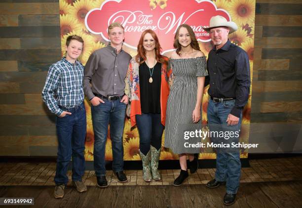 Todd Drummond, Bryce Drummond, Ree Drummond, Paige Drummond ,and Ladd Drummond attend The Pioneer Woman Magazine Celebration with Ree Drummond at The...