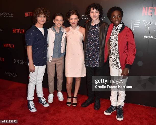 Gaten Matarazzo, Noah Schnapp, Millie Bobby Brown, Finn Wolfhard, and Caleb McLaughlin attend Netflix's "Stranger Things" For Your Consideration...