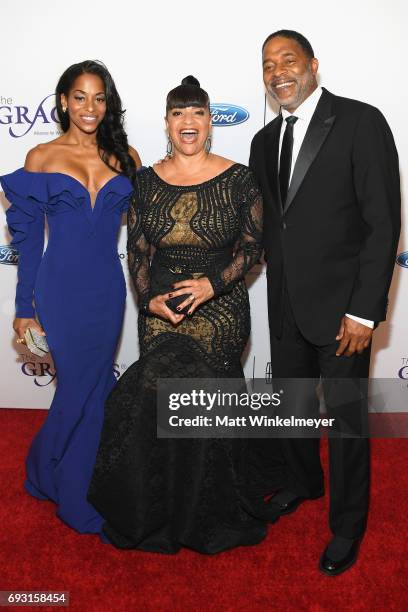 Actress Vivian Nixon, Lifetime Achievement Honoree Debbie Allen and Norm Nixon attend the 42nd Annual Gracie Awards at the Beverly Wilshire Hotel on...