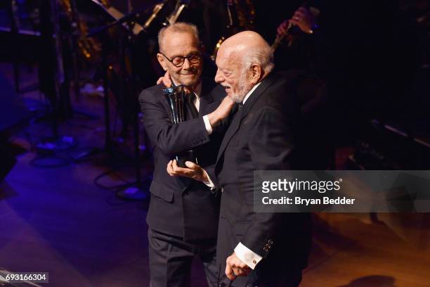 Joel Grey and Hal Prince onstage at Lincoln Center Hall Of Fame Gala at the Alice Tully Hall on June 6, 2017 in New York City.