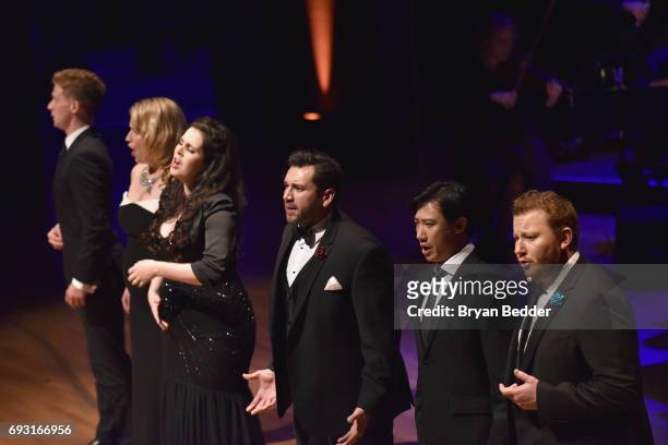 Yunpeng Wang, Petr Nekoranec and performers appear onstage during the Lincoln Center Hall Of Fame Gala at the Alice Tully Hall on June 6, 2017 in New...