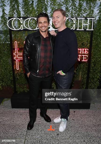 Actor James Franco and creative director of Coach Stuart Vevers poses for a picture during the Coach and Friends of the High Line Summer Party at...