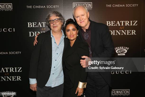 Miguel Arteta, Salma Hayek and John Lithgow attend Gucci & The Cinema Society host a screening of Roadside Attractions' "Beatriz at Dinner" on June...