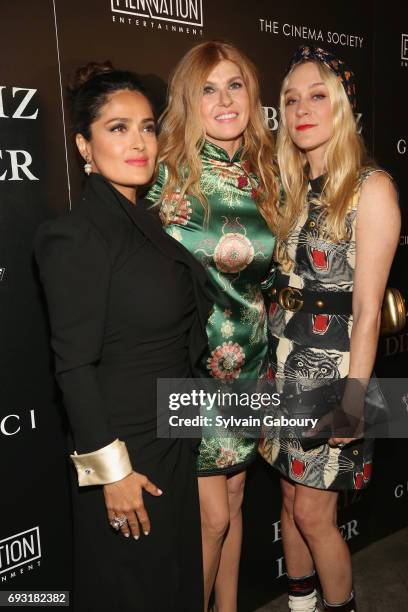 Salma Hayek, Connie Britton and Chloe Sevigny attend Gucci & The Cinema Society host a screening of Roadside Attractions' "Beatriz at Dinner" on June...