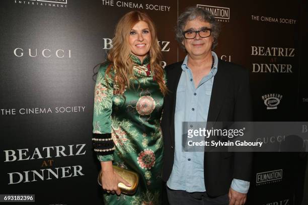 Miguel Arteta and Connie Britton attend Gucci & The Cinema Society host a screening of Roadside Attractions' "Beatriz at Dinner" on June 6, 2017 in...