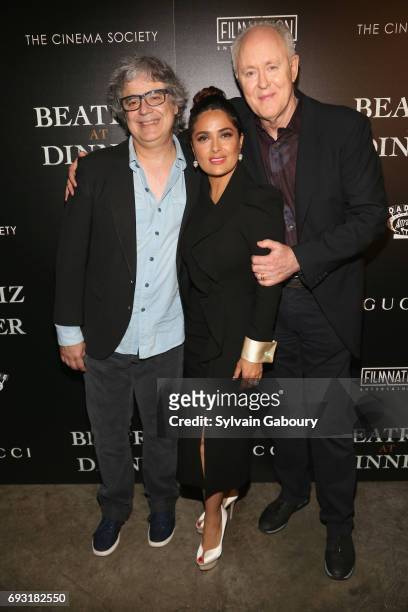 Miguel Arteta, Salma Hayek and John Lithgow attend Gucci & The Cinema Society host a screening of Roadside Attractions' "Beatriz at Dinner" on June...