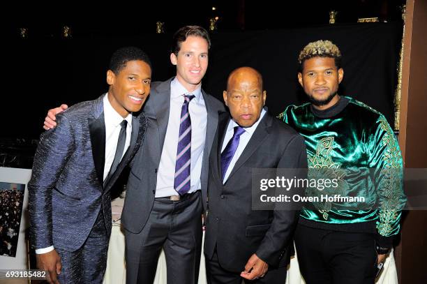 Musician Jon Batiste, Executive Director of the Gordon Parks Foundation Peter Kunhardt, Jr., Congressman John Lewis, and singer-songwriter Usher pose...