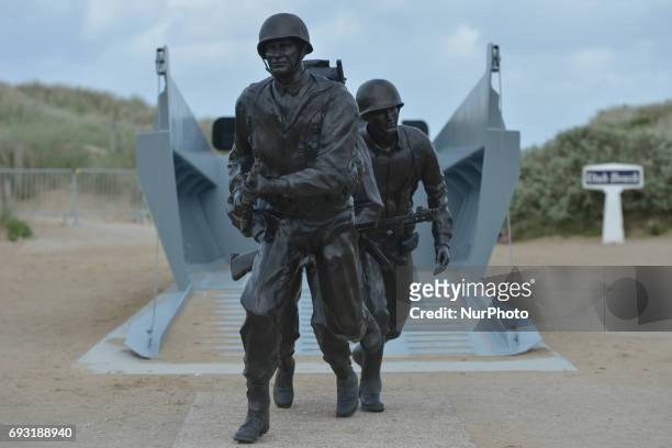 View of the monument at Utah Beach during the International Commemorative Ceremony of the Allied Forces Landing in Normandy in the presence of the US...