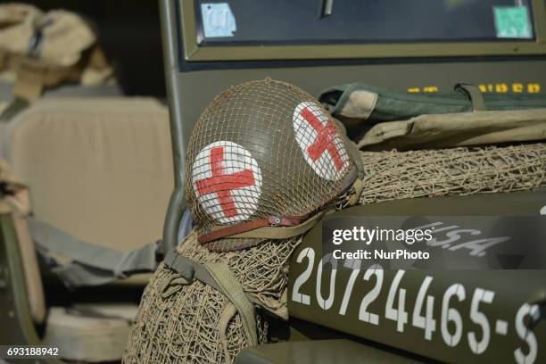 View of the US Army Jeep parked outside the church in Sainte-Mere-Eglise. Tuesday 6th June is the 73rd anniversary of the D-Day landings which saw...