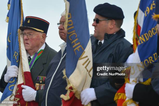 The French flag bearers during the International Commemorative Ceremony of the Allied Landing in Normandy in the presence of the US Army veterans and...